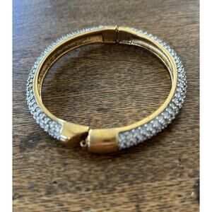 Vintage Signed Swarovski Hinged Bangle Bracelet Pave Crystals Sparkly